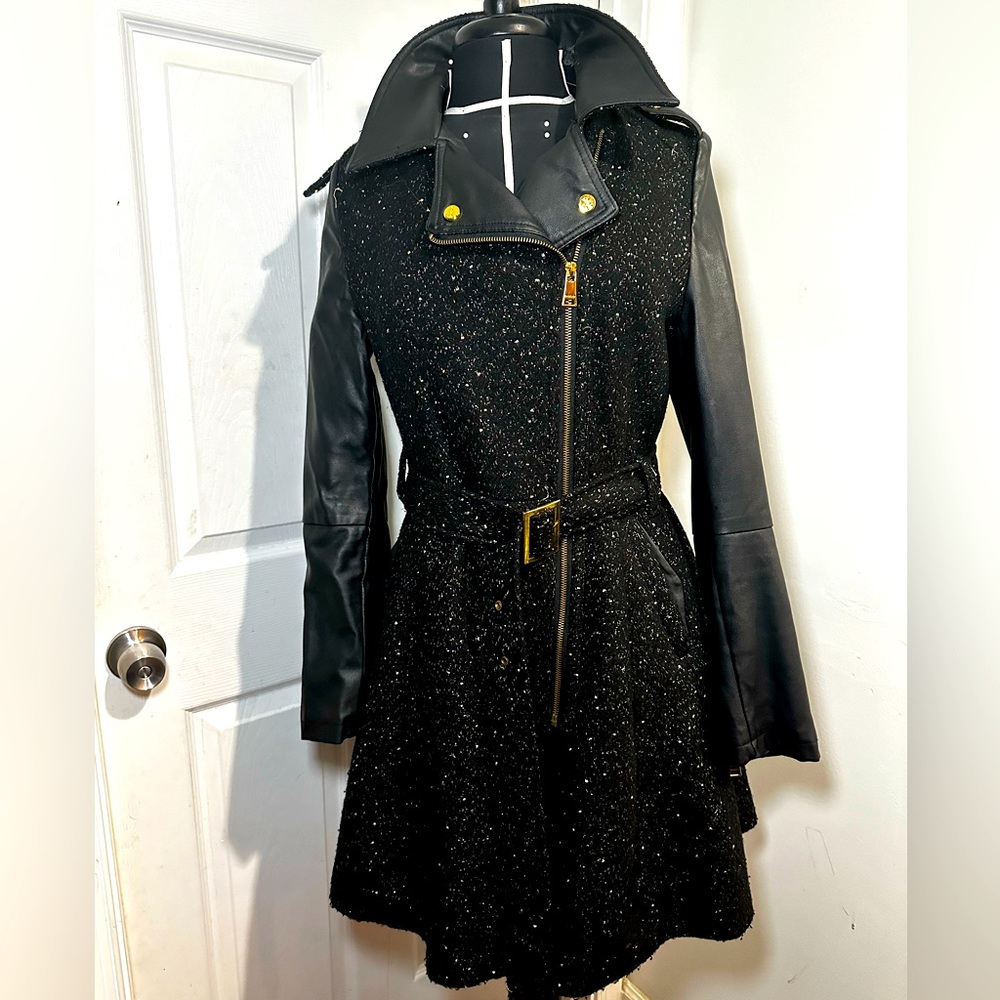 BEBE Leather and Twill Jacket